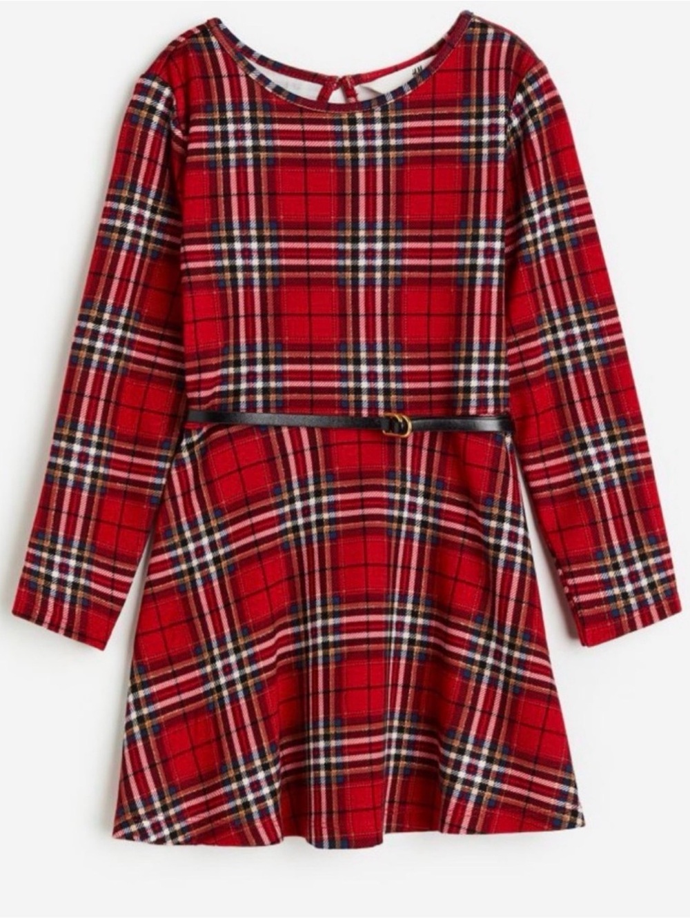 H&M Girls Red Tartan Plaid Belted Dress Size 6X/7